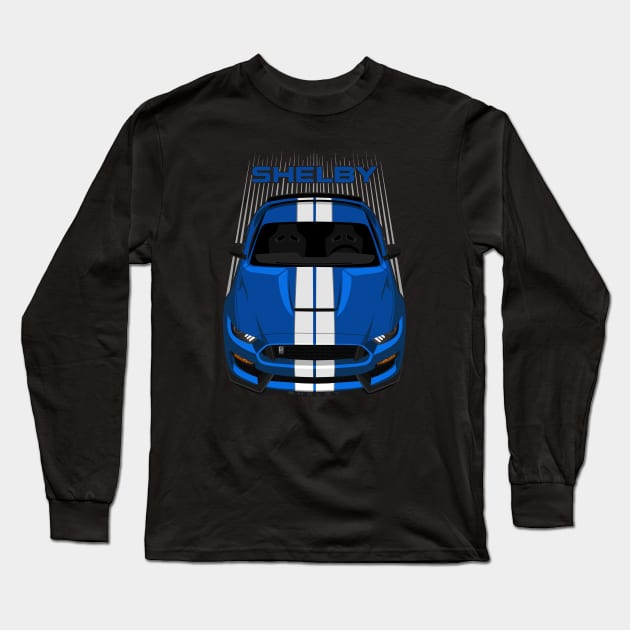 Ford Mustang Shelby GT350 2015 - 2020 - Velocity Blue - White Stripes Long Sleeve T-Shirt by V8social